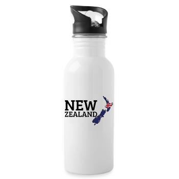 New Zealand Land Map Proud New Zealander - Water bottle with straw - white - Right