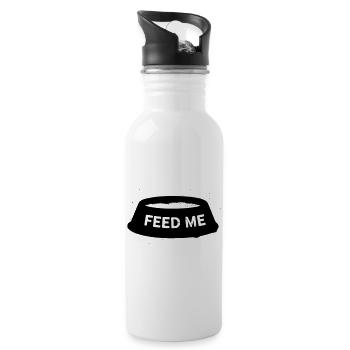 Hundenapf Feed Me Spruch - Trinkflasche mit integriertem Trinkhalm - Weiß - Rechts