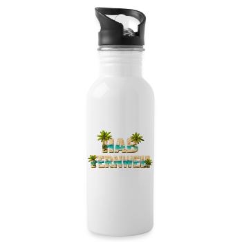 Hab Fernweh – Strand, Insel und Palmen - Trinkflasche mit integriertem Trinkhalm - Weiß - Rechts
