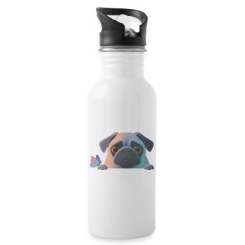 Pug with butterfly - Water bottle with straw - white - Right