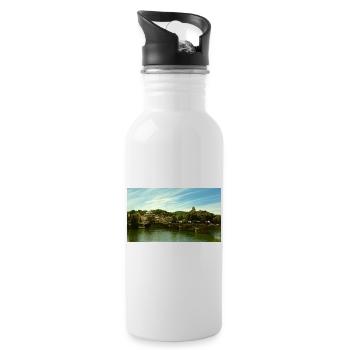 Panorama of the city by the river and bridge - Water bottle with straw - white - Right