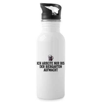 Biergarten Shirt Lustig Ich Arbeite Nur - Trinkflasche mit integriertem Trinkhalm - Weiß - Rechts