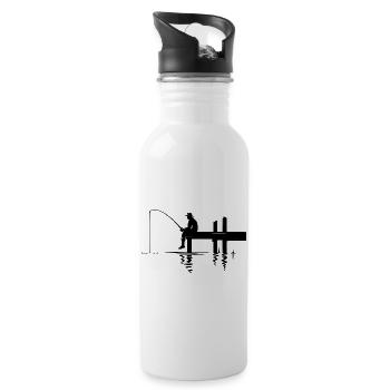 Fisherman Silhouette Nature Minimalist - Water bottle with straw - white - Right