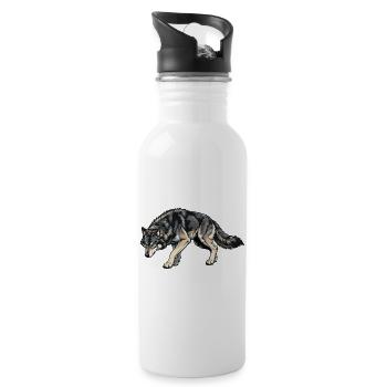 Illustration de loup - Gourde avec paille intégrée - blanc - Droite