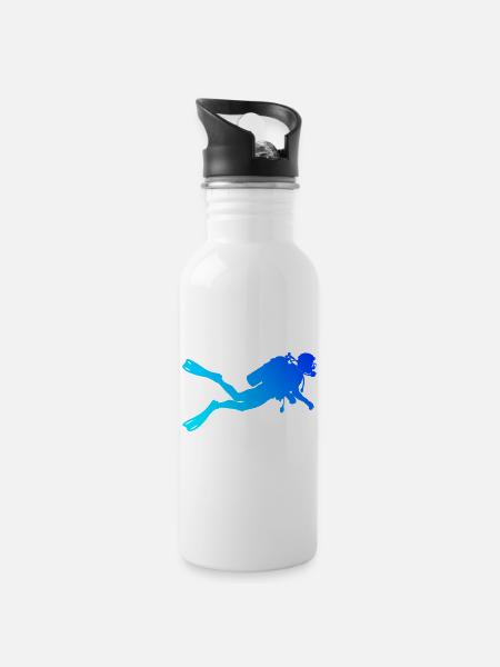 Apnoetauchen Geschenkidee für Unterwasserabenteuer - Trinkflasche mit integriertem Trinkhalm - Weiß