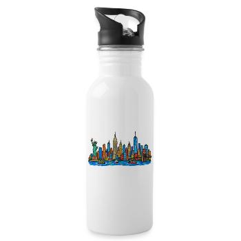 Bunte New York Skyline im Kinder-Kritzelstil - Trinkflasche mit integriertem Trinkhalm - Weiß - Rechts