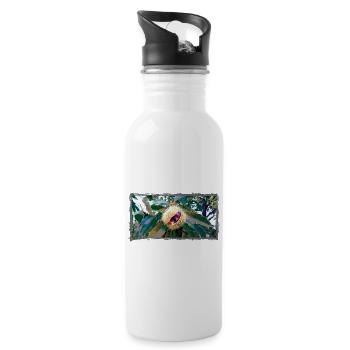 Kastanie in spitzen Blätterdesign - Trinkflasche mit integriertem Trinkhalm - Weiß - Rechts