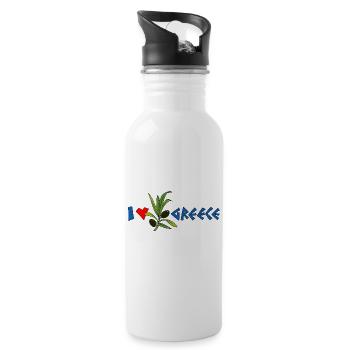 i love greece with olive - Water bottle with straw - white - Right