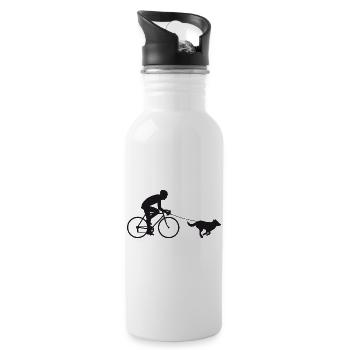 Fahrrad mit Hund - Trinkflasche mit integriertem Trinkhalm - Weiß - Rechts