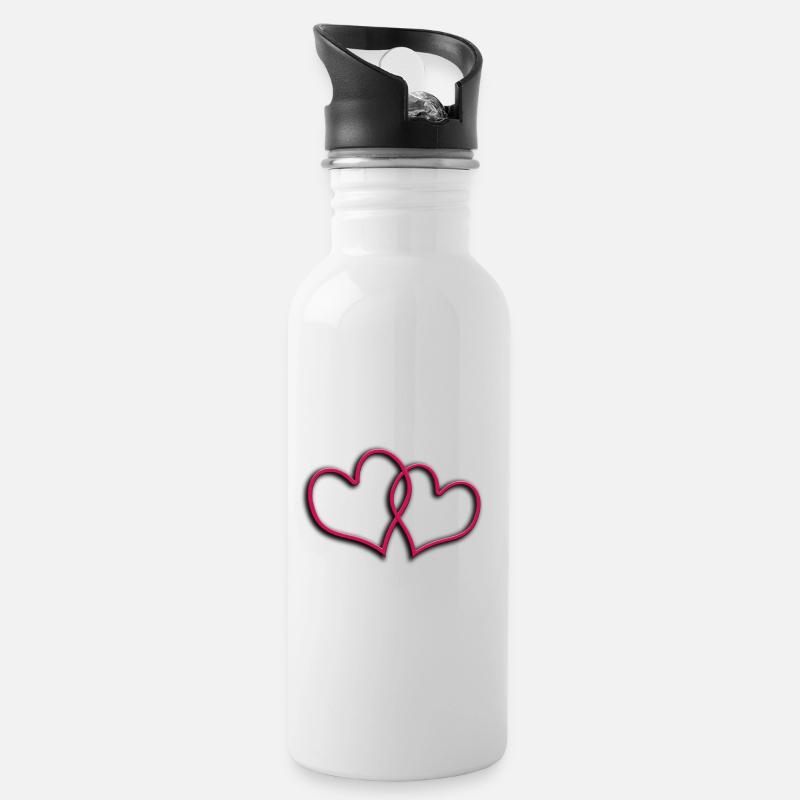Herz Valentins Tag (Heart) - Trinkflasche mit integriertem Trinkhalm - Weiß