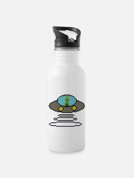 Retrogaming Pixel Ufo - Gourde avec paille intégrée - blanc