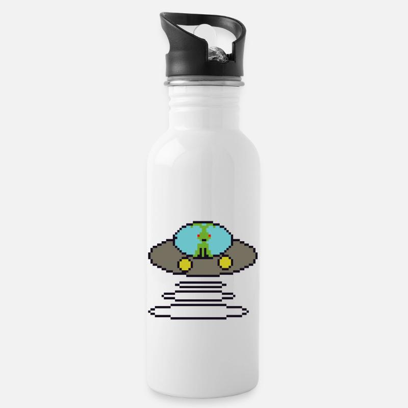 Retrogaming Pixel Ufo - Water bottle with straw - white