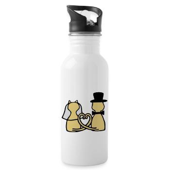 cat wedding - Water bottle with straw - white - Right
