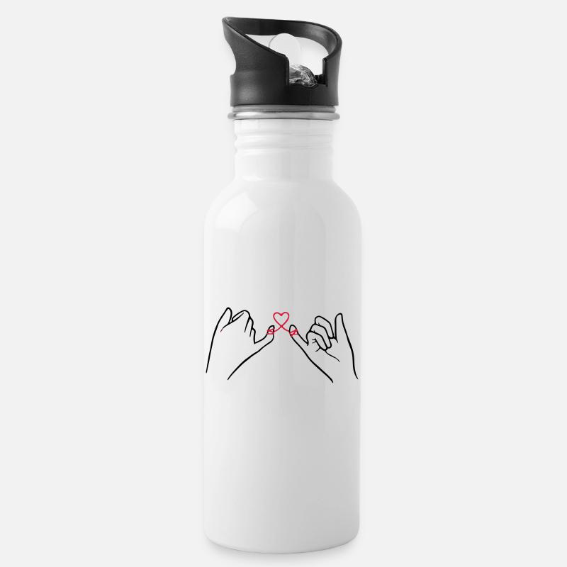 Zwei Hände mit Herz Schleife, Valentinstag, Liebe - Trinkflasche mit integriertem Trinkhalm - Weiß