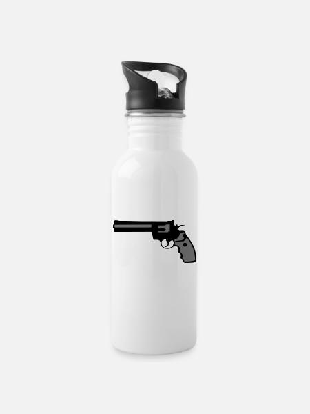Revolver 357 Pistole - Trinkflasche mit integriertem Trinkhalm - Weiß