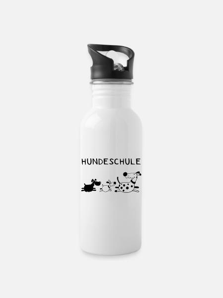 Lustige Hundeschule - Hund - Hunde - Comic - Trinkflasche mit integriertem Trinkhalm - Weiß