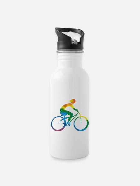 Radfahrer - Trinkflasche mit integriertem Trinkhalm - Weiß