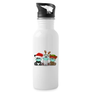 Xmas grizzly polar panda bear with face mask - Water bottle with straw - white - Right