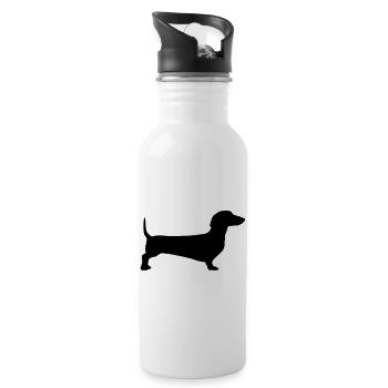 A silhouette outline of a short haired dachshund - Water bottle with straw - white - Right