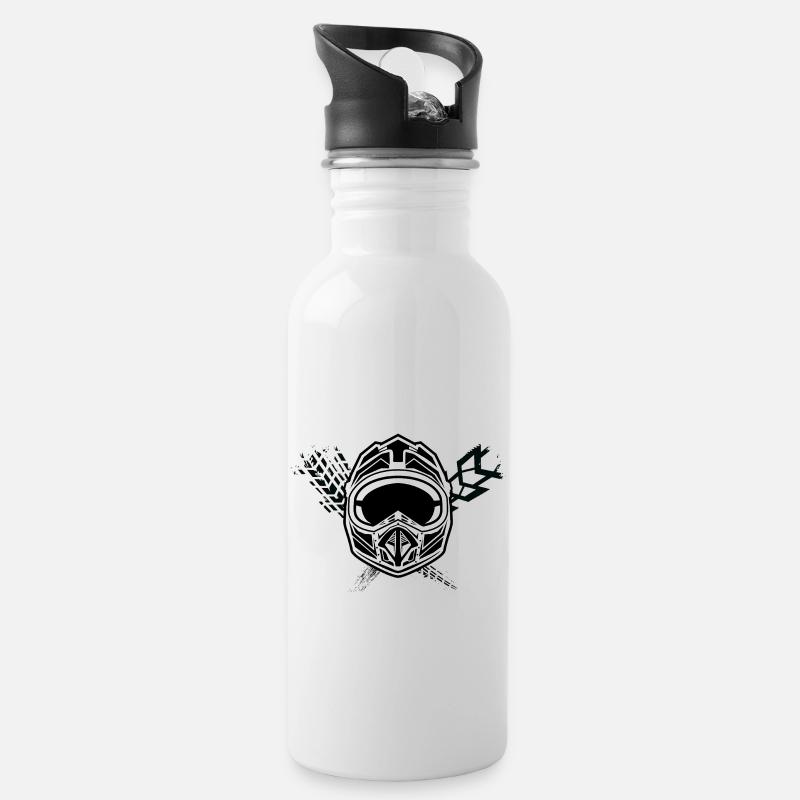 Moto / Motocross - Trinkflasche mit integriertem Trinkhalm - Weiß