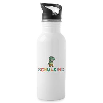 Dino Schulkind bunte Buchstaben Dinosaurier - Trinkflasche mit integriertem Trinkhalm - Weiß - Rechts