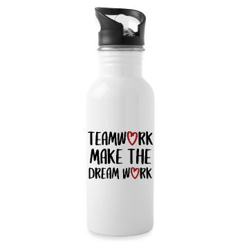 teamwork dream work Teamgeist Team Spruch - Trinkflasche mit integriertem Trinkhalm - Weiß - Rechts