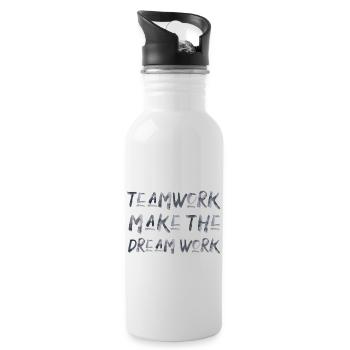 teamwork dream work Teamgeist Team Spruch - Trinkflasche mit integriertem Trinkhalm - Weiß - Rechts