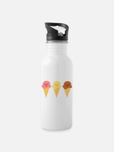 Eis Herz Eiscreme Erdbeereis Eisdiele Geschenk - Trinkflasche mit integriertem Trinkhalm - Weiß