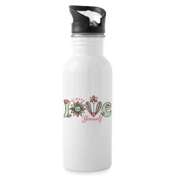 Always Love Yourself - Cute Floral Summer - Water bottle with straw - white - Right