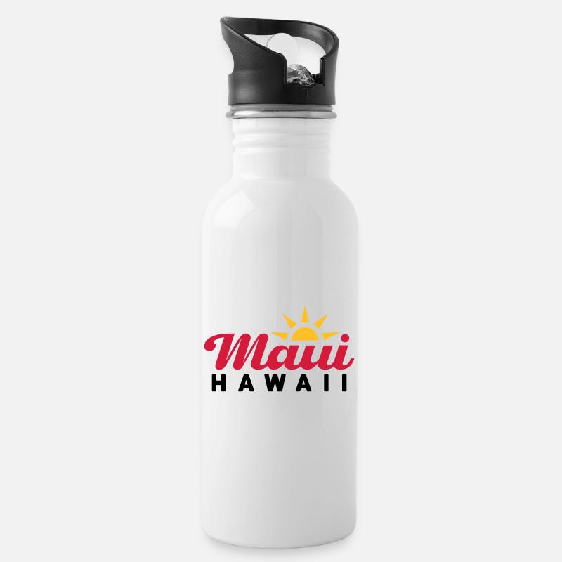 Maui, Hawaii (sun, sun rays) - Water bottle with straw - white