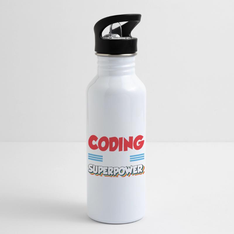 Coding Is My Superpower Programming Coder Computer Trinkflasche mit integriertem Trinkhalm