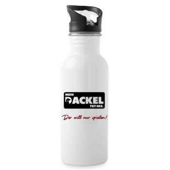 Mein Dackel tut nix. Der will nur spielen - Trinkflasche mit integriertem Trinkhalm - Weiß - Rechts