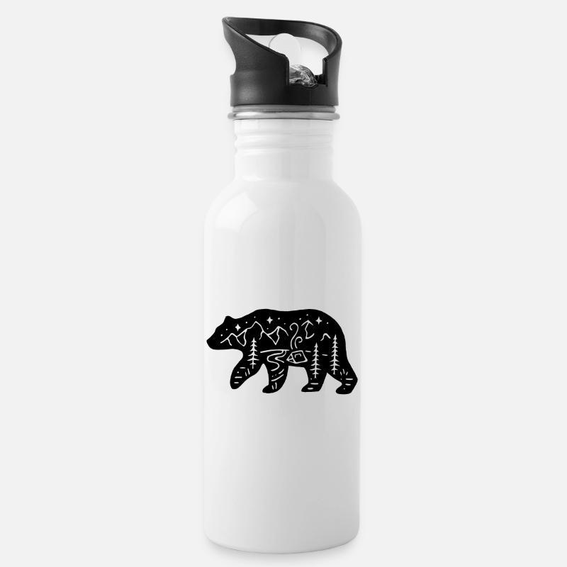 Schwarzbären-Totem der Natur - Trinkflasche mit integriertem Trinkhalm - Weiß