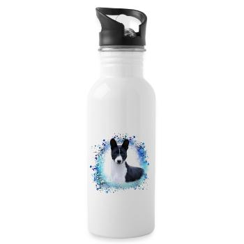 basenji,dog,graffiti,painting - Water bottle with straw - white - Right