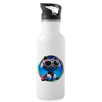 Katze Brille Turntable DJ Disco Club Kopfhörer - Trinkflasche mit integriertem Trinkhalm - Weiß - Rechts