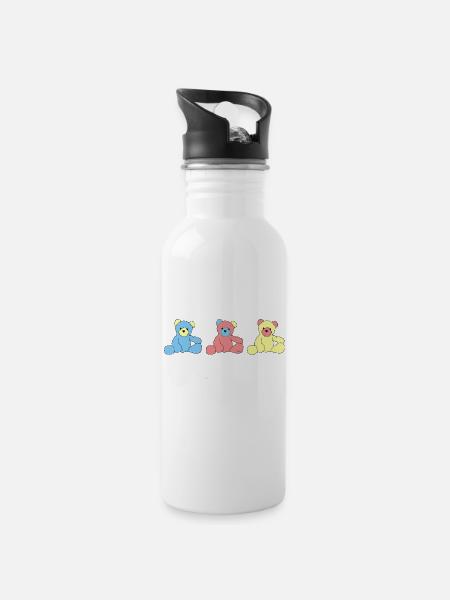 Teddy Bear - Water bottle with straw - white