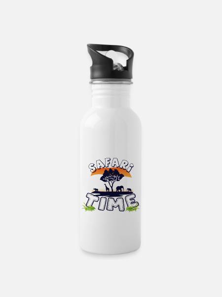 Safari Big five - Trinkflasche mit integriertem Trinkhalm - Weiß