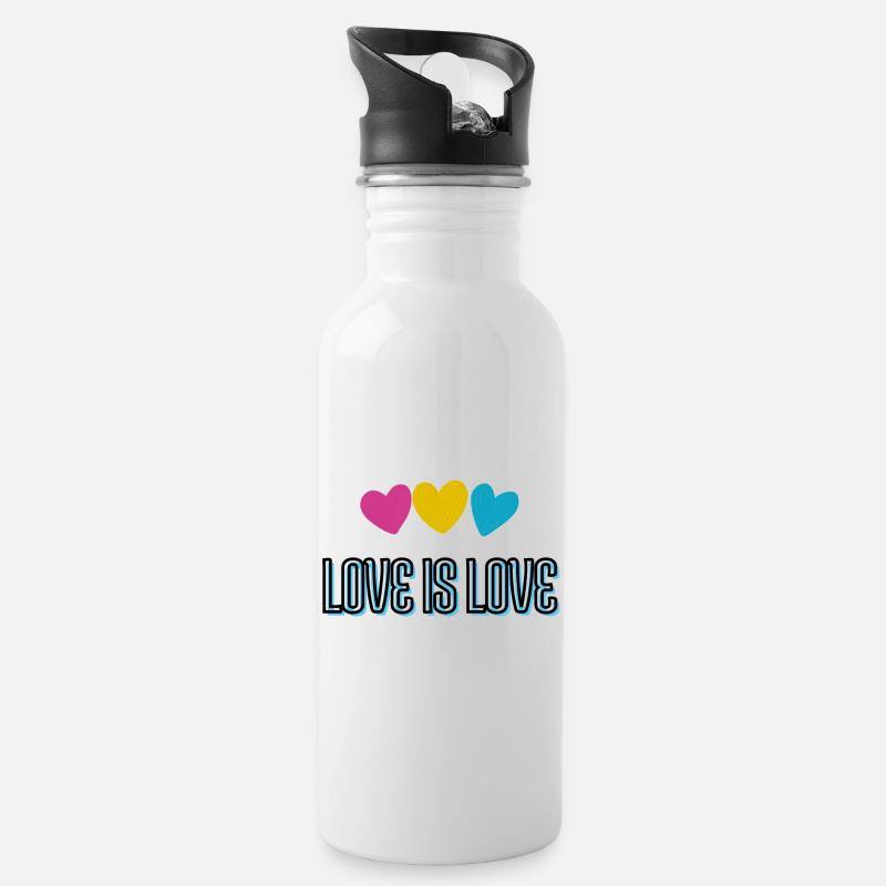 Love is Love - Trinkflasche mit integriertem Trinkhalm - Weiß