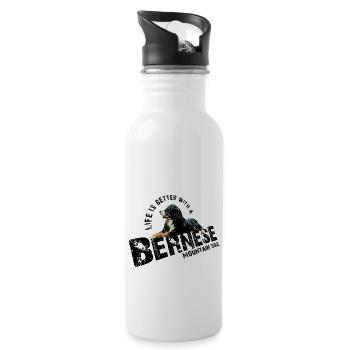 Berner Sennenhund - Trinkflasche mit integriertem Trinkhalm - Weiß - Rechts