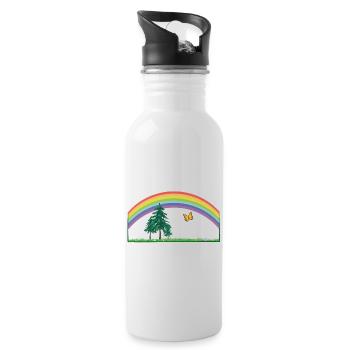Arc-en-ciel arc-en-ciel avec prairie et papillon - Gourde avec paille intégrée - blanc - Droite
