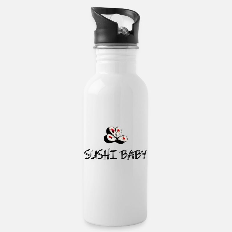 Sushi Bar Herz Dreierklee - Trinkflasche mit integriertem Trinkhalm - Weiß
