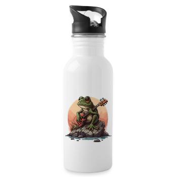 Frosch spielt Gitarre Frösche Kröte Amphibie - Trinkflasche mit integriertem Trinkhalm - Weiß - Rechts