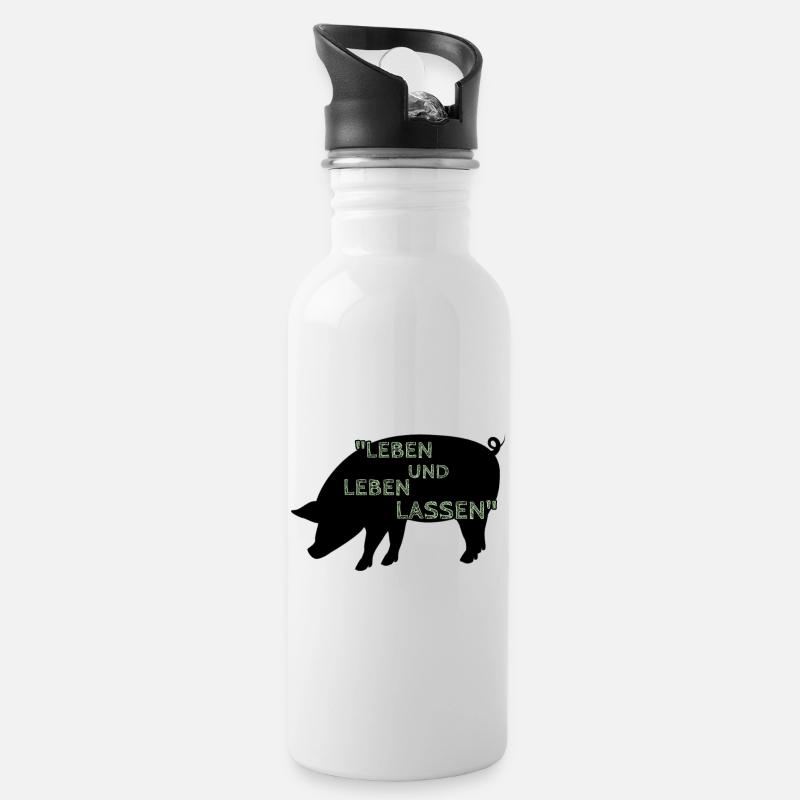 Leben und Leben lassen - Trinkflasche mit integriertem Trinkhalm - Weiß
