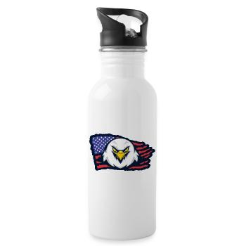 Amerikanischer Adler mit Flagge - Trinkflasche mit integriertem Trinkhalm - Weiß - Rechts