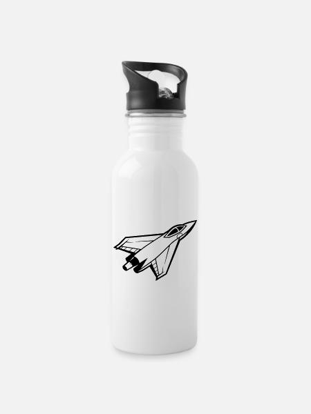 Avion de chasse - Gourde avec paille intégrée - blanc