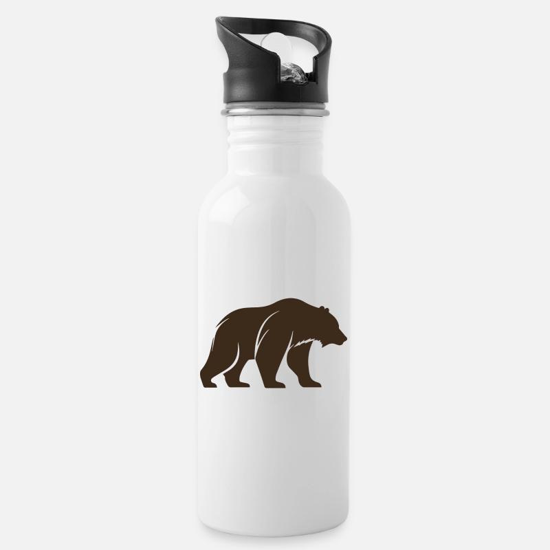 Braunbär - Trinkflasche mit integriertem Trinkhalm - Weiß