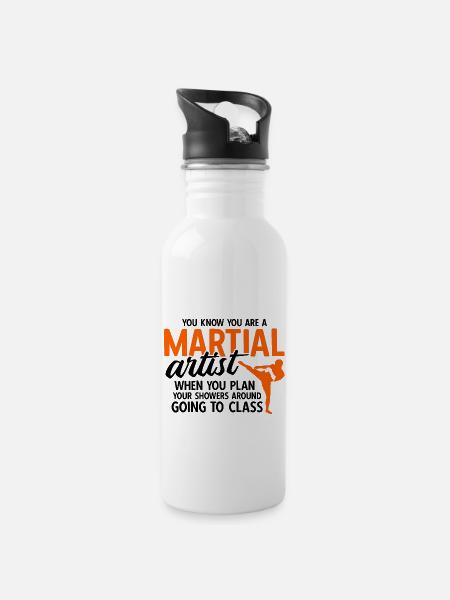 Mixed Martial Arts MMA - Trinkflasche mit integriertem Trinkhalm - Weiß