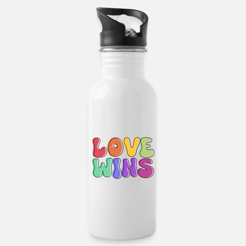 Love Wins - Trinkflasche mit integriertem Trinkhalm - Weiß