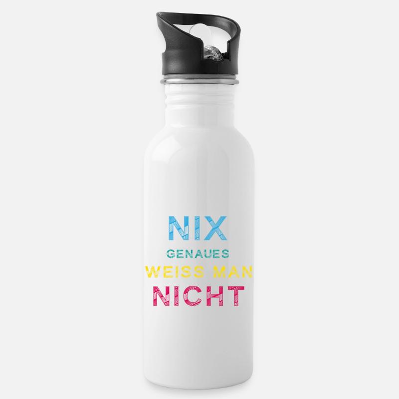 „Nix Genaues – Aber immerhin ein Shirt“ - Trinkflasche mit integriertem Trinkhalm - Weiß