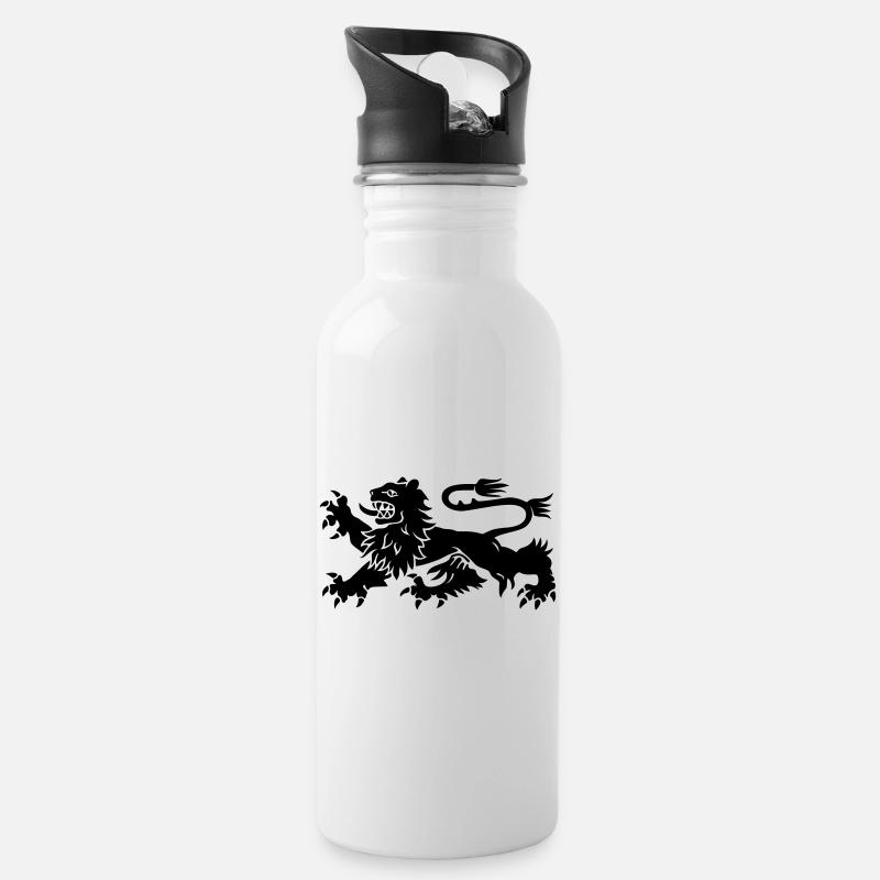 Lion - Water bottle with straw - white